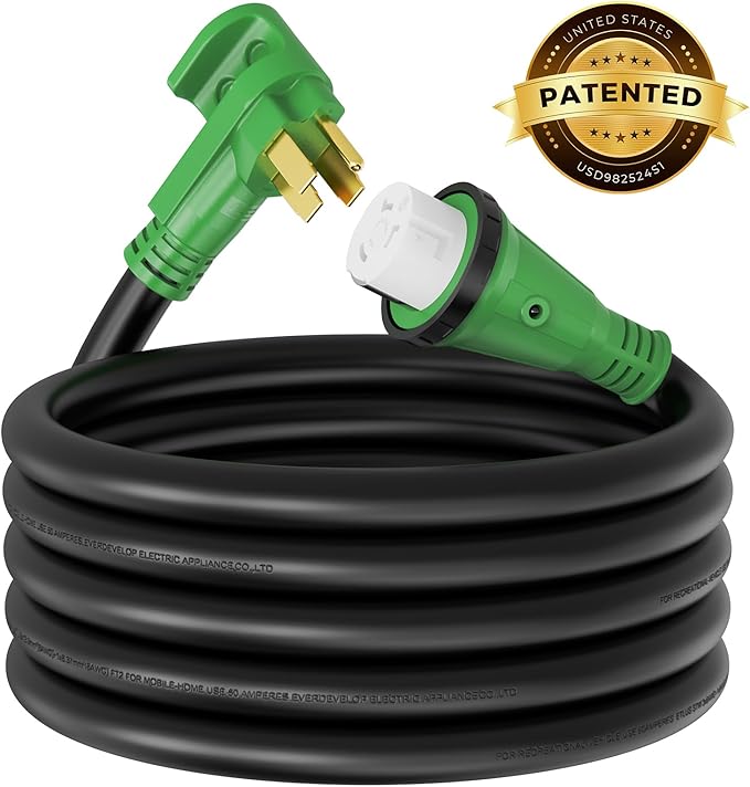 RVMATE 50 Amp 15 Feet RV/Generator Lockable Power Extension Cord, Easy Plug in Handle, 14-50P to SS 2-50R with LED Indicator, ETL Listed