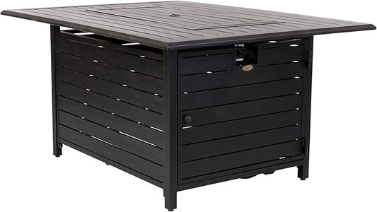 Fire Sense 61898 Longmont Aluminum Convertible Gas Fire Pit Table 55,000 BTU Multi-Functional Outdoor Firepit with Fire Bowl Lid, Nylon Cover & Clear Fire Glass - Bronze Finish - Rectangular 48"
