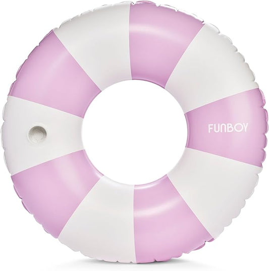 FUNBOY Giant Vintage Stripe Inflatable Tube Pool Float with Cup Holder 48" Large Pool Float for Adults Inner Tube Swimming Pool Toys Swim Rings Pool Lounger Float for Pool Party & Summer