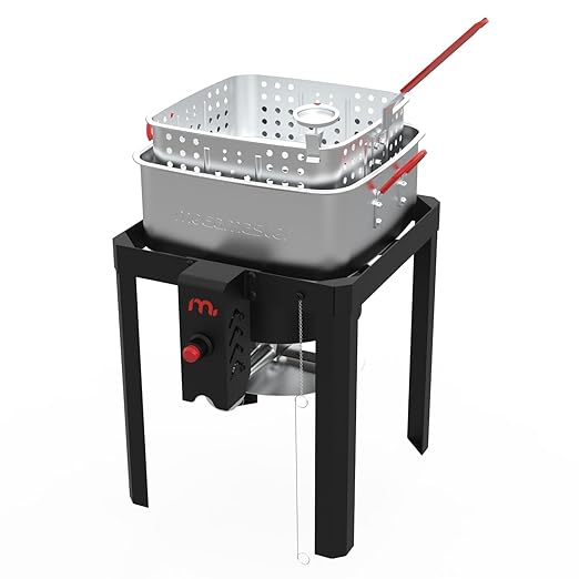 Megamaster 12QT Outdoor Propane Deep Fryer Pot Kit with Basket, 54,000 BTU Gas Aluminum Fish Fryer Kit, 0-10 PSI Regulator, 5" Thermometer, For Chicken Wings, Seafood, French Fries - 840-45009