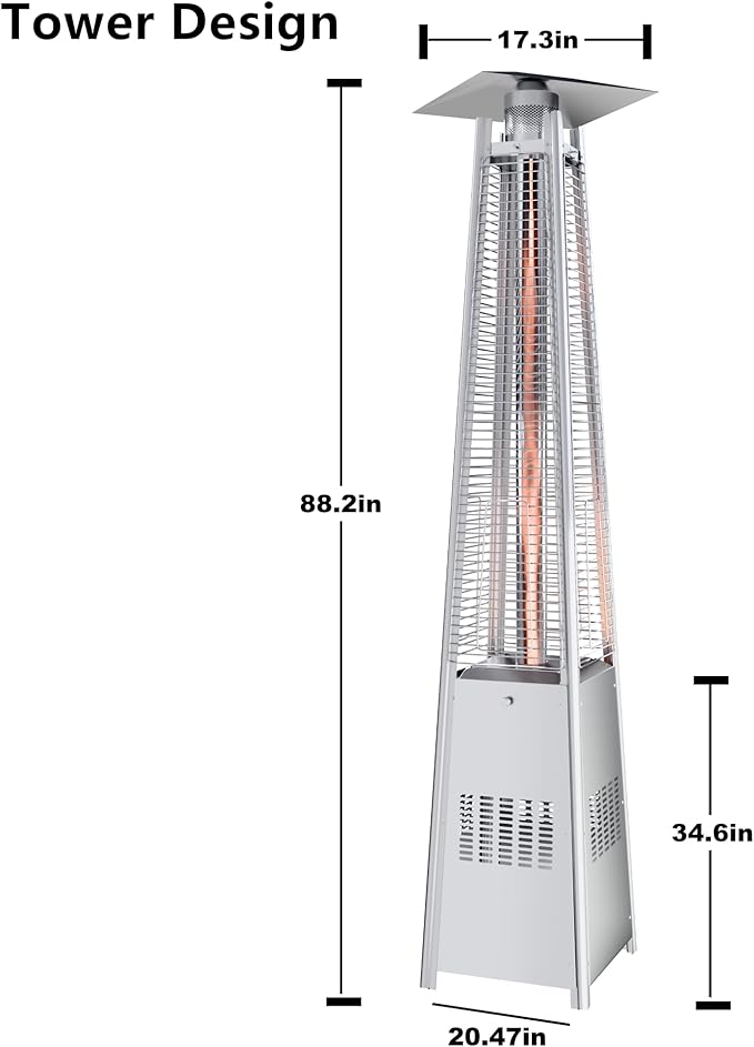 GLANC 48,000 BTU Pyramid Patio Heater with Cover & Wheels, Patio Heaters for Outdoor Use, 87" Quartz Glass Tube Outdoor Propane Heater for Deck Lawn Commercial, Triple Safety Protection