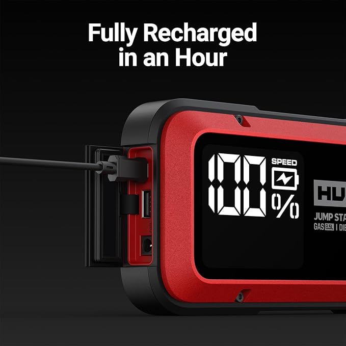 Hulkman Alpha85,Carmine Red,2000A 74Wh Car Jump Starter, Includes 65W Quick Charger,12V Portable Car Battery Jump Starter,Backup Power Bank,LED Display,Jumper Cables for up to 8.5L Gas/6.0L Diesel