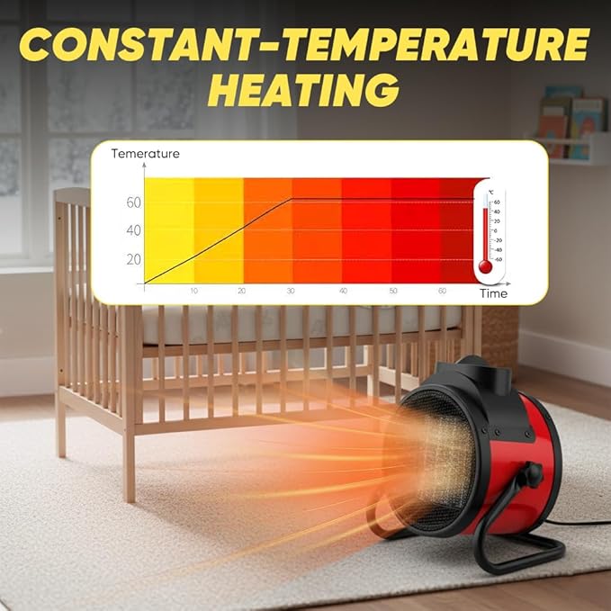 Saker 3000W Powerful Portable Heating Cannon for Outdoor&Indoor Use, PTC Electric Small Space Heater with 90° Adjustable Angle, Fast Heat With Protection for Greenhouse, Garage, Bedroom, Home Office