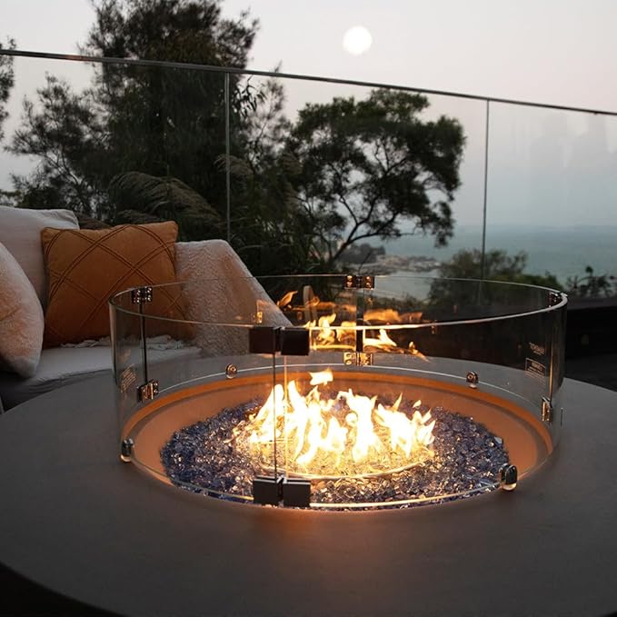 Colosseo Concrete Fire Pit 40.9" x 40.9" Patio Firepit Includes Fire Glass Modern Fire Pits & Outdoor Fireplaces for Garden, Deck, Indoor & Outdoor Heating