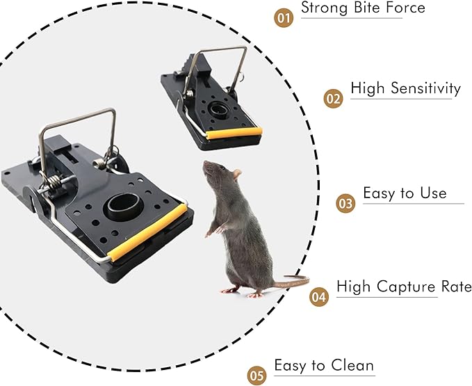Grandpa Gus's Pest Control Small Snap Traps for Mice, Durable Plastic, Stainless Steel Powerful Spring Arm & Very Sensitive Trigger (Pack of 12)
