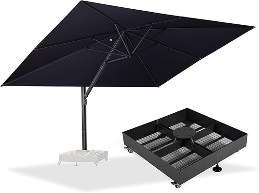PURPLE LEAF 11' X 15' Rectangle Patio Umbrella Large Cantilever Outdoor Aluminum Offset Umbrella with 360° Rotation Cantilever Umbrella with Base Included for Garden Deck Backyard Pool Navy Blue