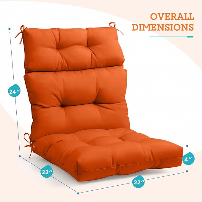 EAGLE PEAK Tufted Outdoor/Indoor High Back Patio Chair Cushions, Set of 4, 46'' x 22'', Burnt Orange