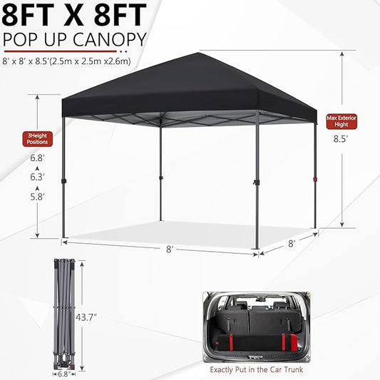 ABCCANOPY Pop Up Canopy - Outdoor Patio Portable Canopy Tent Heavy Duty for Backyard and Deck with 4 Sandbags(Black, 8x8)