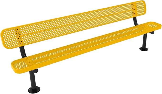 COATEDOUTDOORFURNITURE Coated Outdoor Furniture Heavy-Duty Outdoor Bench Thermoplastic Coated, Punched Steel, Commercial-Grade Seating, Made in America (Surface with Back, 8 Ft, Yellow)