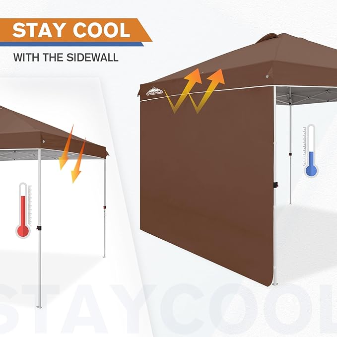 EAGLE PEAK Pop Up Canopy Tent with 1 Sidewall, Easy Setup Event Tent, Outdoor Sun Shade, Wheeled Carry Bag, Stakes and Guy Ropes, Instant Canopy 10x10, Dark Brown