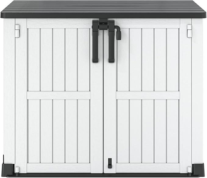 Horizontal Storage Shed, Outdoor Resin Storage Shed 36 Cu. Ft. Garden Extra Large Capacity Weather Resistant Storage Box, Lockable Waterproof Shed for Garden Tools