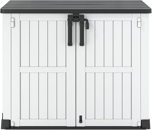 Horizontal Storage Shed, Outdoor Resin Storage Shed 36 Cu. Ft. Garden Extra Large Capacity Weather Resistant Storage Box, Lockable Waterproof Shed for Garden Tools