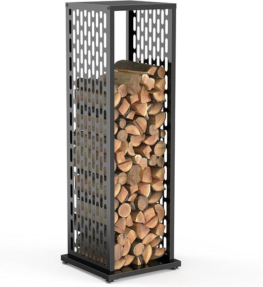 Firewood Rack, Wood Stacker Firewood Outdoor, Black Metal, 44.1 Inches, 1000 lbs Capacity, Indoor Decorative Wood Holder for Woodshed, Storeroom, Basement (Ellipticalhole)