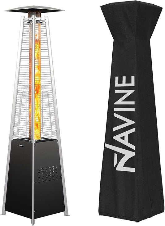 Pyramid Patio Heater,48,000 BTU Outdoor Propane Patio Heater with Detachable Wheels and Protective Cover for Terrace, Garden,Poolside.（Black）