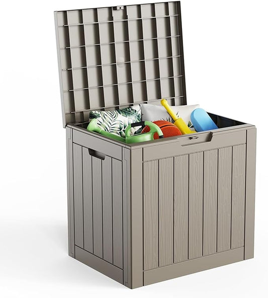 30 Gallon Outdoor Storage Box Waterproof,Outside Delivery Package Deck Box with Lockable Lid,Poolside Storage Bin for Garden Tools,Patio Cushion,Light Brown