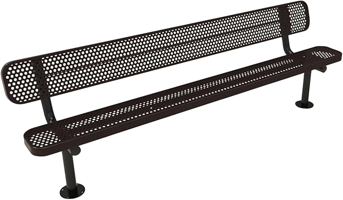 COATEDOUTDOORFURNITURE Coated Outdoor Furniture Heavy-Duty Outdoor Bench Thermoplastic Coated, Punched Steel, Commercial-Grade Seating, Made in America (Surface with Back, 8 Ft, Brown)