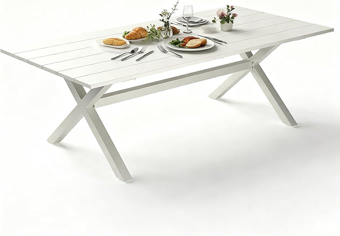 Aeeiua 80" x 38" Outdoor Dining Table, Rectangle Patio Table with Slatted Tabletop for Backyard, Garden, Deck, Poolside