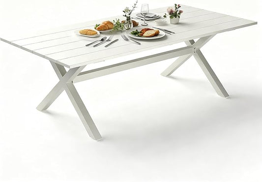 Aeeiua 80" x 38" Outdoor Dining Table, Rectangle Patio Table with Slatted Tabletop for Backyard, Garden, Deck, Poolside
