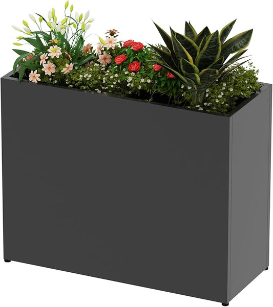 36" L x 12" W x 26" H Black Planter Box - Thickened Galvanized Steel with Weather-Resistant Coating, Heavy-Duty Raised Garden Bed for Outdoor Plants, Easy Assembly & Adjustable Feet
