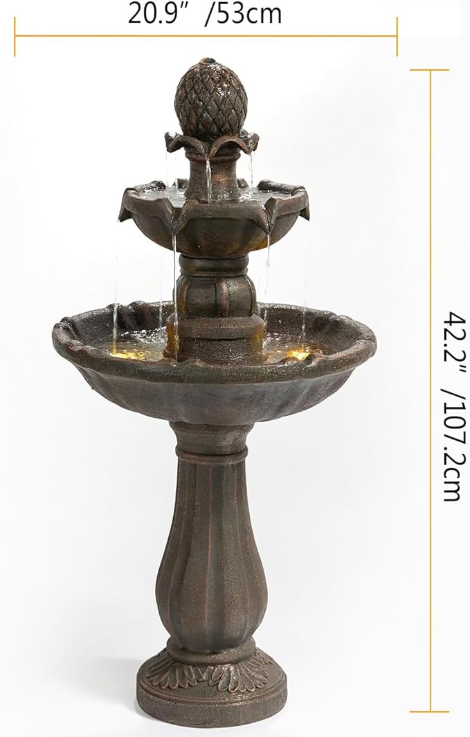 Warm Garden 3 Tiered Outdoor/Indoor Water Fountains –42.2 in. Tall, Like Stone Bird Bath for Outside, Elegant Waterfall Feature for Garden, Yard, Patio, Home Decor (Bronze Color)