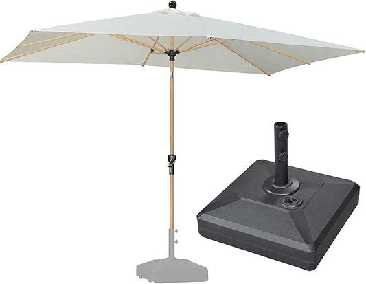 PURPLE LEAF 6' x 9' Patio Umbrella with Base Market Umbrella Rectangular Outdoor Umbrella with Push Button Tilt & Crank and 8 Ribs Aluminum Table Umbrella for Pool Backyard Beach, Cream