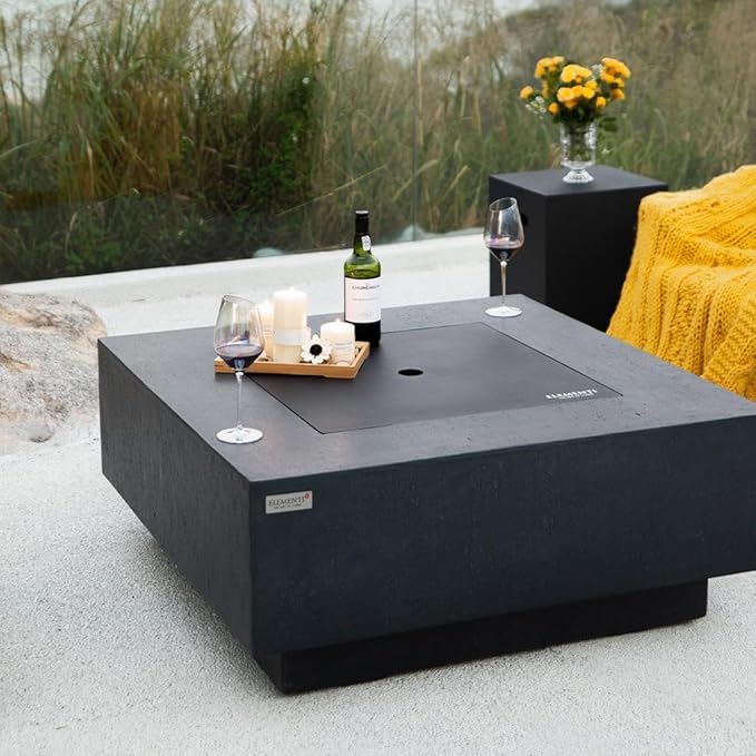 Bergen Concrete Fire Pit 40" x 40" Patio Firepit Includes Fire Glass Modern Fire Pits & Outdoor Fireplaces for Garden, Deck, Indoor & Outdoor Heating