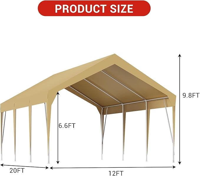 12 X 20FT Heavy Duty Carport, Portable Garage Shelter, Portable Car Tent Garage Waterproof UV-Resistant for Car, Truck