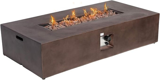 COSIEST Outdoor Propane Fire Pit Table 56-inch x 28-inch Rectangle Bronze Compact Concrete-Like Finish, 50,000 BTU, Free Lava Rocks, Fits 20lb Tank Outside, Raincover