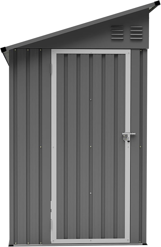 4×8 FT Lean to Metal Shed,Outdoor Heavy-Duty Storage Shed with Floor Base,All Weather Waterproof Garden Tool House W/Lockable Door&2 Air Vents,Reversible Door Design,for Backyard,Patio,Lawn,Gray