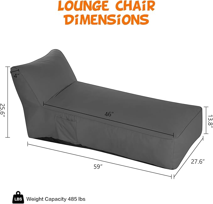 Outdoor Chaise Lounge Chair, Sunbed UV Resistant Sofa Couch Patio Furniture Waterproof Outside Sunlounge Reclining Sunbathing Bed Comfy Single Chaise Daybed for Garden, Pool, Beach, Dark Gray
