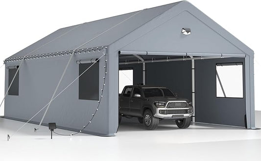 13X25FT Carports Heavy Duty,Car Ports with 180G Removable Side Wall,Portable Car Port Garage,Carport Canopy,Car Shelter All Weather,Gray
