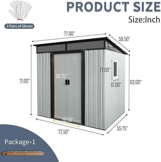 6X5 FT Outdoor Storage Shed, Waterproof Metal Garden Sheds with Lockable Door, Steel Tool Storage Buildings Shed & Outdoor Storage House for Garden, Backyard, Patio, Lawn, Trash Cans(White + Black)
