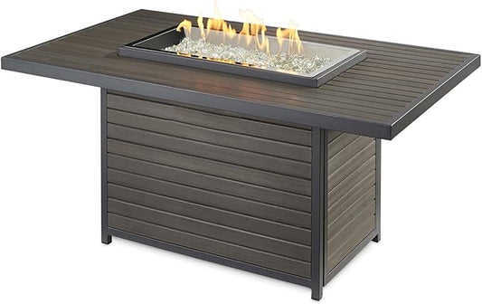 Outdoor GreatRoom Co Propane Fire Pit Table - Brooks Gas Fire Pits for Outside Patio - 50 Inch Composite Decking Firepit Fire Table with Glass Tabletop Cover, Clear Gems, 55,000 BTU - Brown