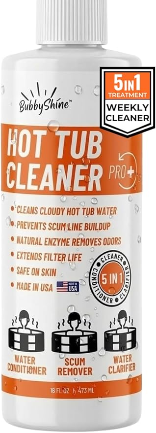 5-in-1 Weekly Hot Tub Cleaner & Clarifier – Removes Oils, Scum & Cloudy Water – Natural Enzyme Spa Treatment & Conditioner for Standard & Inflatable Hot Tubs – 16 Weekly Treatments – Made in USA