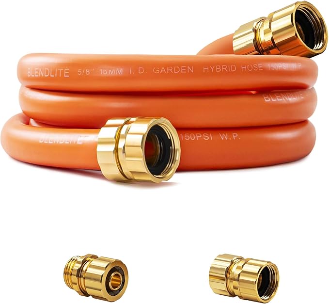 5/8" x 5ft Hybrid Garden Hose, Custom Length, -40°F to 150°, NO Kink, Flexible, Leakproof water Hose With Additional Customizable Solid GHT Fittings, Female to Female Leader Hose