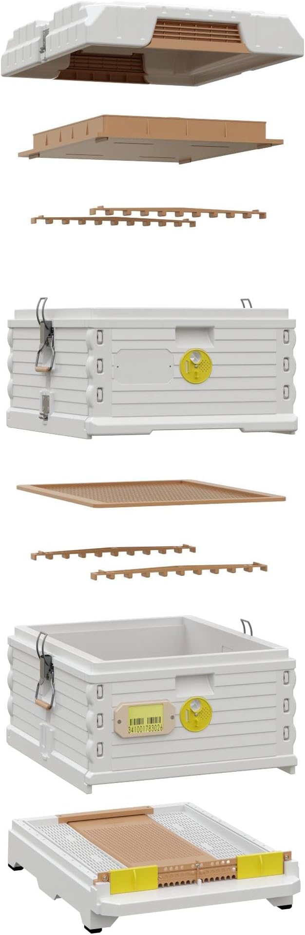Apimaye Ergo Insulated 10 Frame Bee Hive Set [NO Frames Included] (Double Deep, White Body Yellow Entrance)