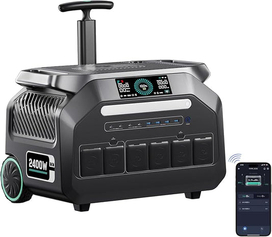 IEE 2400W Portable Power Station with pull rod, 2048Wh LiFePO4 Battery Solar Generator With P2400, 1800W AC Charging，4×2400W AC Outlets (5000W Peak）for Home Backup,Power Outages, Camping
