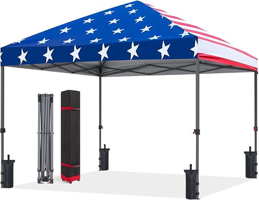 ABCCANOPY Pop Up Canopy - Outdoor Patio Portable Canopy Tent Heavy Duty for Backyard and Deck with 4 Sandbags(American Flag, 10x10)