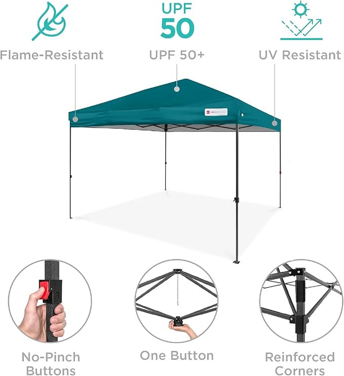 Best Choice Products 8x8ft 1-Person Setup Pop Up Canopy Tent Instant Portable Shelter w/ 1-Button Push, Case, 4 Weight Bags - Cerulean