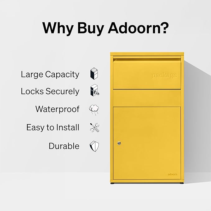 Adoorn Package Delivery Boxes for Outside, Large 36 x 20.5 x 15 (HxWxD) Security Package Box, Free Standing Anti-Theft Parcel Drop Box - Curb Yellow