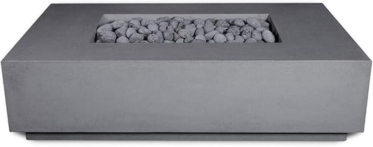 Vivid Heat - 60" Premium “Mesa 2" Concrete Fire Bowl - Heavy Cement Rectangle Natural Gas Fire Pit - Square Outdoor Fire Table with Key Valve GFRC (48” L x 32” W x 16” H) (Pewter Grey)