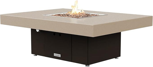 COOKE Santa Barbara 48 x 36 Rectangular Fire Pit Table - Beige Powdercoat Aluminum Top - Propane (Bronze Powdercoat Base)