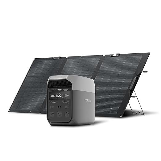 EF ECOFLOW Solar Generator Delta 3 with 160W Solar Panel, 1024Wh Portable Power Station, LFP Battery 1800W AC/100W USB-C Output, Full Charge in 56 Min for Home Backup Power, Camping & RVs