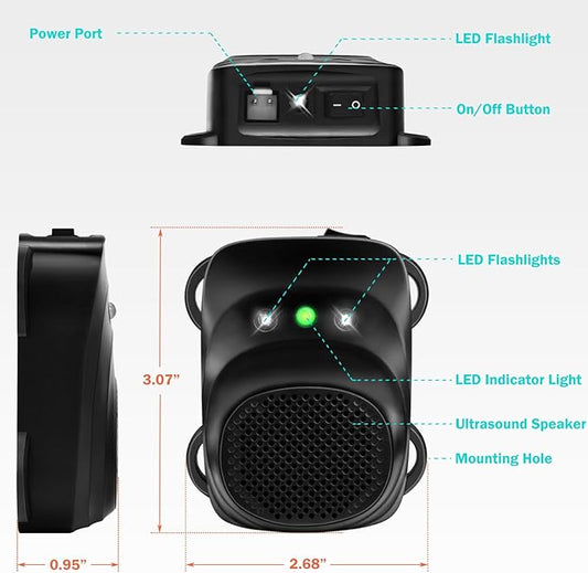 Under Hood Rodent Repellent for Car Engines, Dual Action Ultrasonic & LED Strobe Lights for High-Efficiency Rat and Mouse Deterrent, Pest Control for 12V 24V Vehicles, Cars, Trucks, RVs