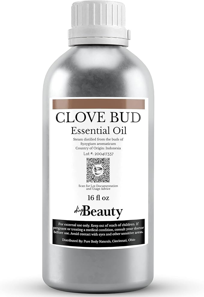 Bulk Clove Essential Oil - 16 Fl Oz - Large Size Bottle - 100% Pure & Undiluted Therapeutic Grade - High Eugenol Content - Steam Distilled from Clove Bud