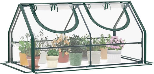 Portable Mini Greenhouse, 47.3"x26.4"x26.4" Greenhouses for Outdoors with Dual Large Zipper Doors & Ground Stakes, Waterproof Plastic Green House for Outside Garden Patio Backyard