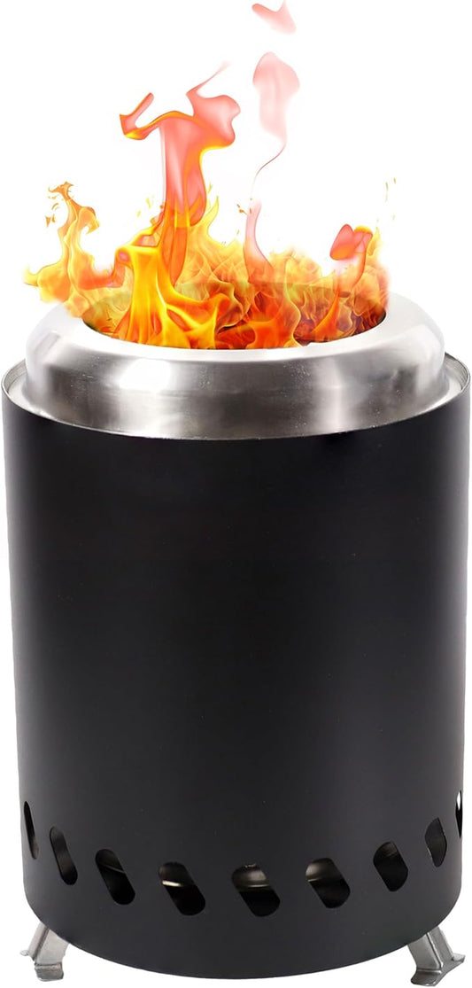 Sunnydaze Tabletop Smokeless Fire Pit with Foldable Legs, Storage Bag, and Poker - Pellet or Wood Burning Portable Fire Pit for Camping - 8-Inch H - Black