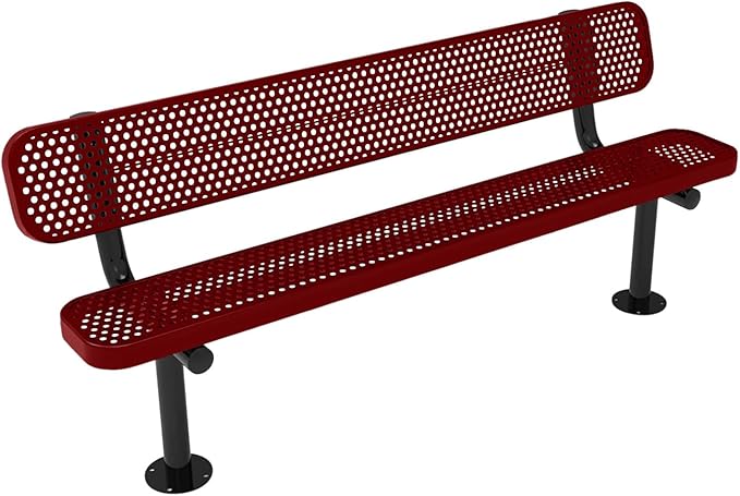 COATEDOUTDOORFURNITURE Coated Outdoor Furniture Heavy-Duty Outdoor Bench Thermoplastic Coated, Punched Steel, Commercial-Grade Seating, Made in America (Surface with Back, 6 Ft, Textured Burgundy)