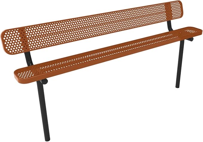 COATEDOUTDOORFURNITURE Heavy-Duty Outdoor Bench Thermoplastic Coated, Punched Steel, Commercial-Grade Seating, Made in America (Inground with Back, 8 Ft, Textured Copper)