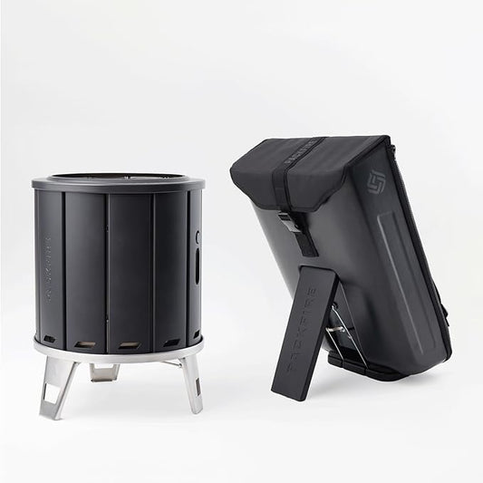 Portable Camping Fire Pit - Packable Fold-Flat Design, Smokeless Burn, Stainless Steel & Aluminum, Includes Backpack, Ideal for Outdoor & RV Adventures